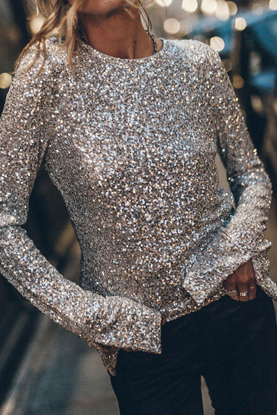 Avencea | Sequin Top with Extra Long Sleeves and Slits