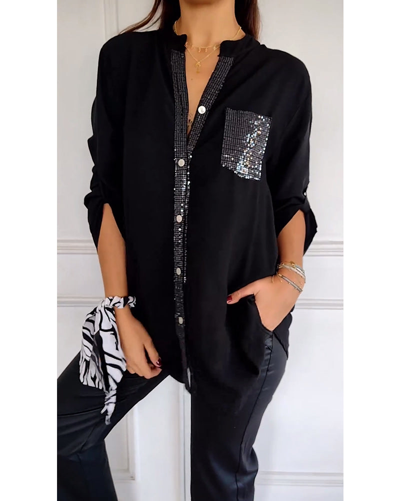 Veda - Paneled Relaxed Fit Sequin Top
