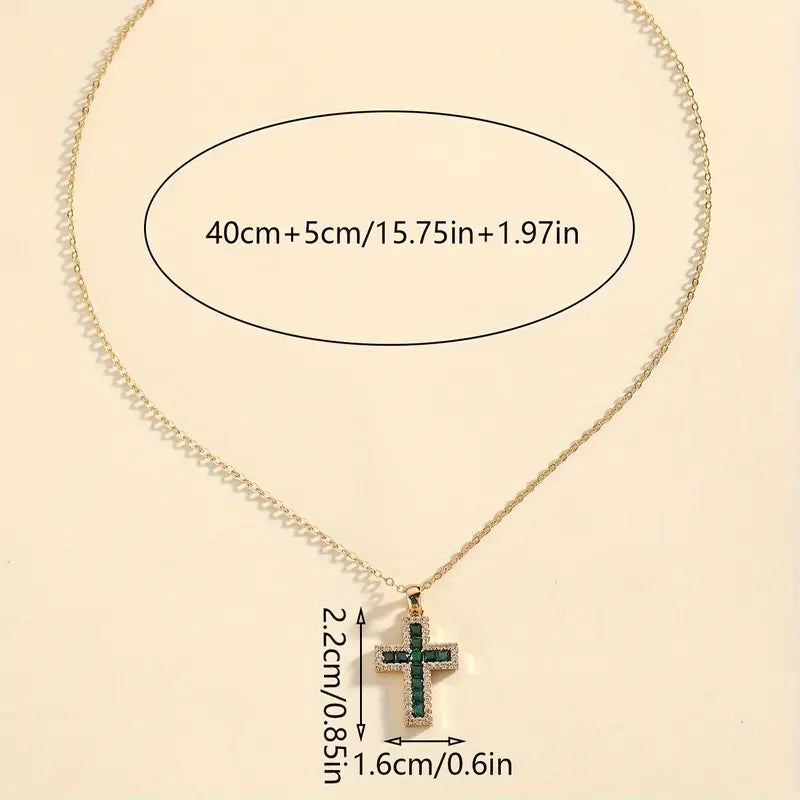 Solene Emerald Cross Pendant Necklace | Gold 18k