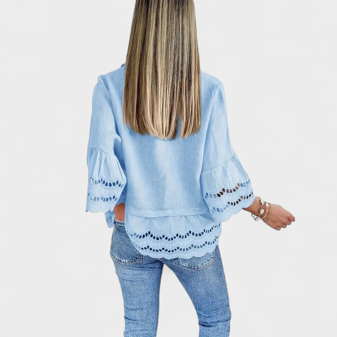 NORTHLINE STUDIO | LACE TRIM BUTTON BLOUSE
