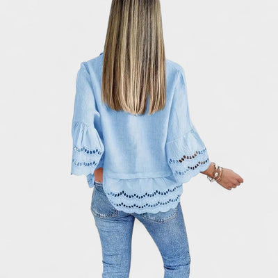 NORTHLINE STUDIO | LACE TRIM BUTTON BLOUSE