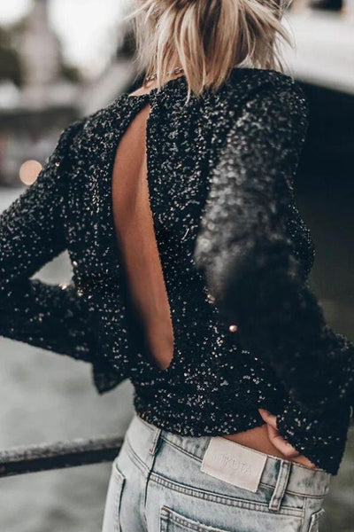 Avencea | Sequin Top with Extra Long Sleeves and Slits