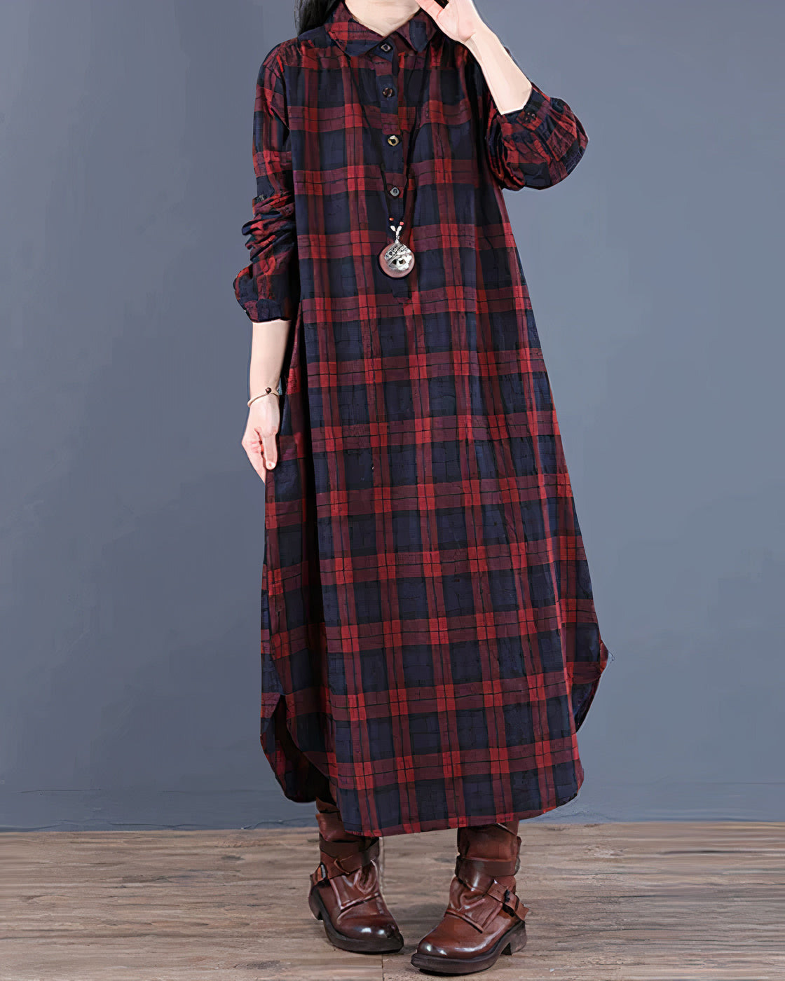 Avencea Long Sleeve Checkered Shirt Dress