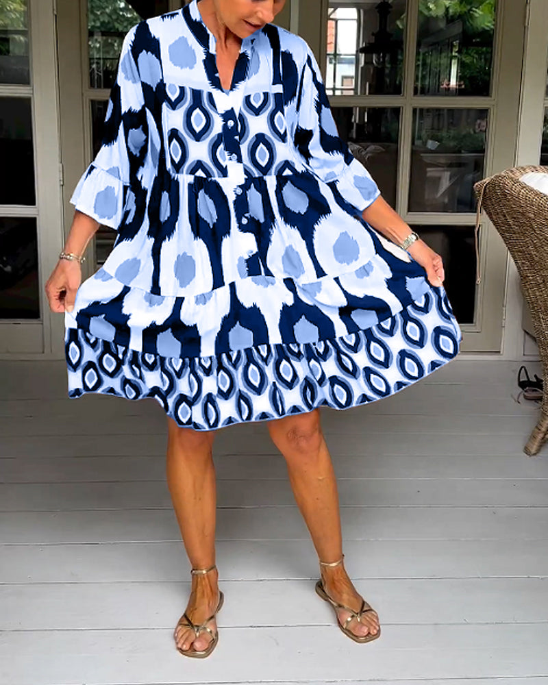 Sage - Chic Printed 3/4 Sleeve Dress