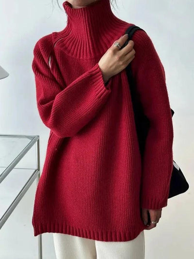 Avencea | Solid Red Sweater with High Neck