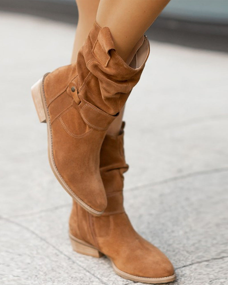Low Heel Ankle Boots with Practical Zipper
