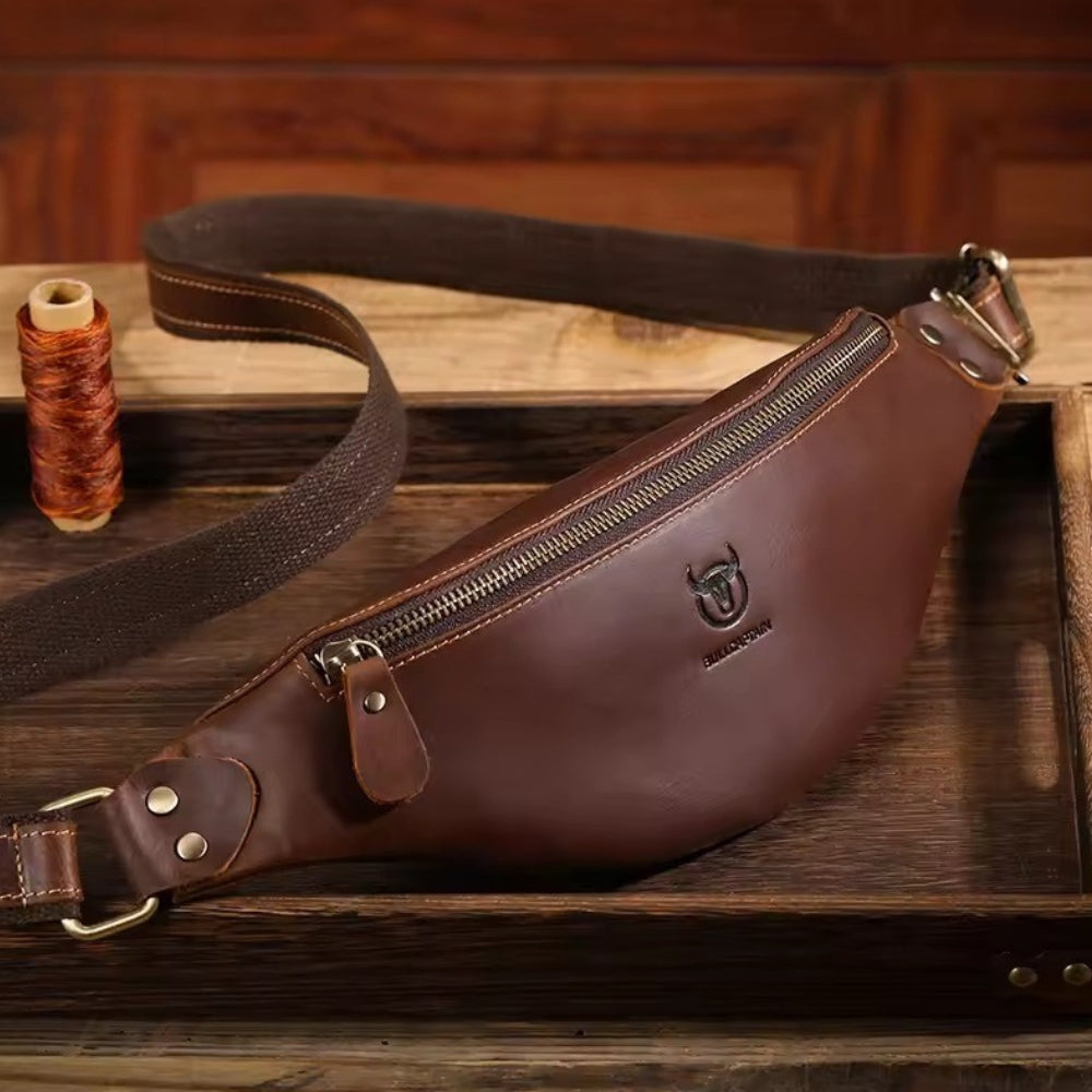 Men's Leather Crossbody Belt Bag – Retro Outdoor Waist Shoulder Bag