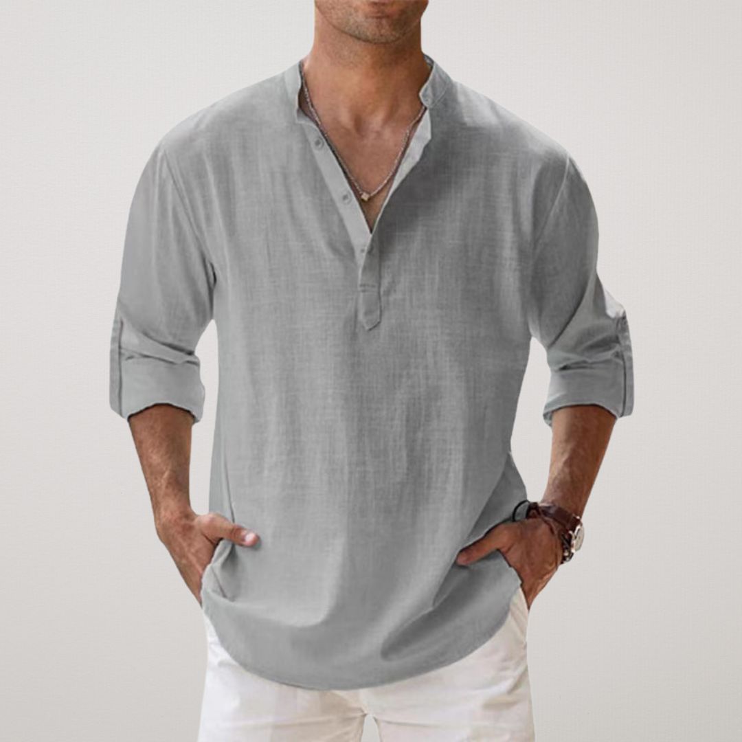 James™ | Linen Effect Cotton Henley Shirt