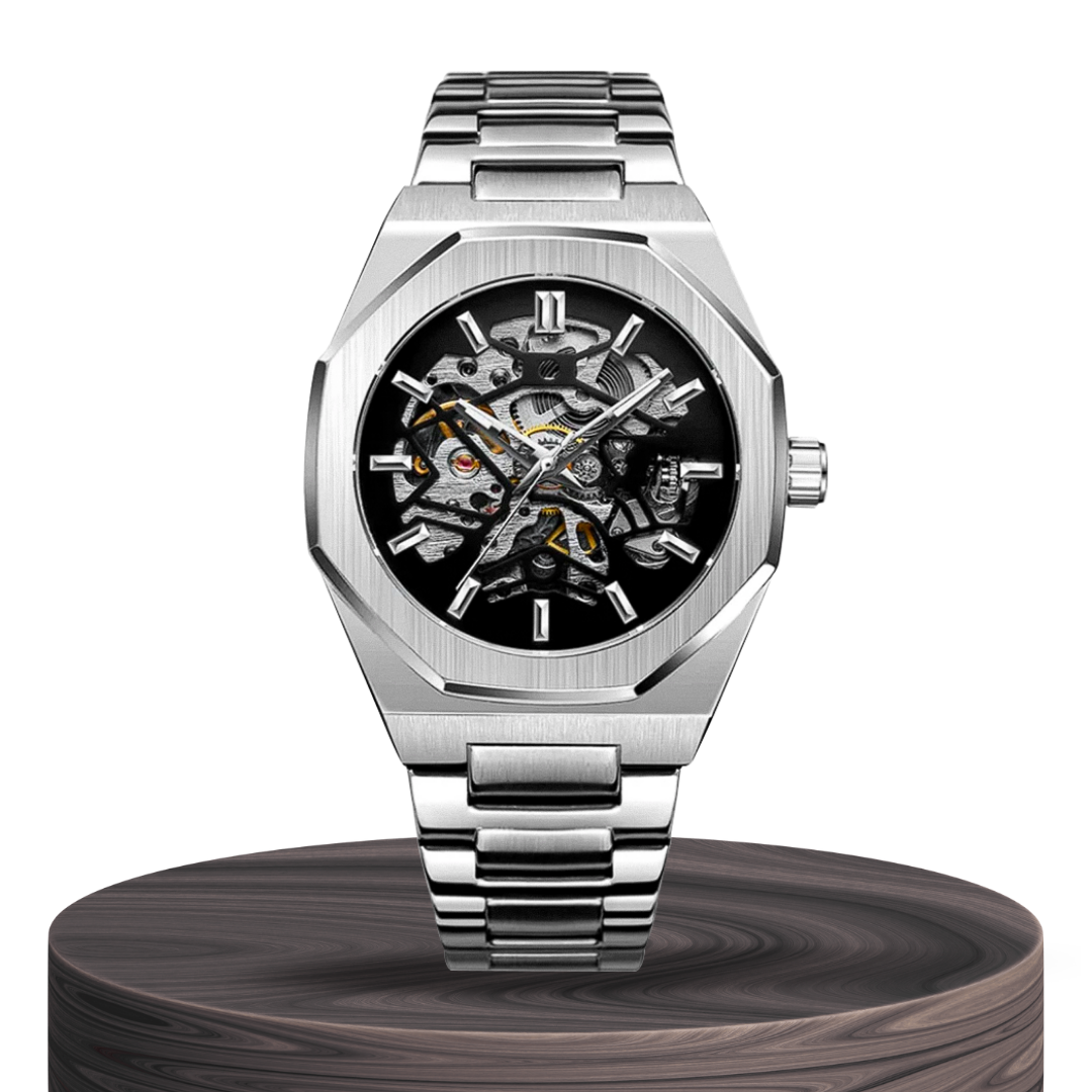 Luca | Intricate Skeleton Movement Bold Brushed Steel Watch