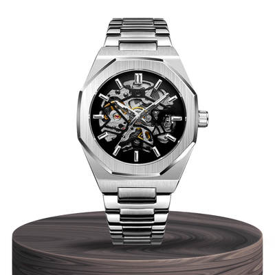 Luca | Intricate Skeleton Movement Bold Brushed Steel Watch
