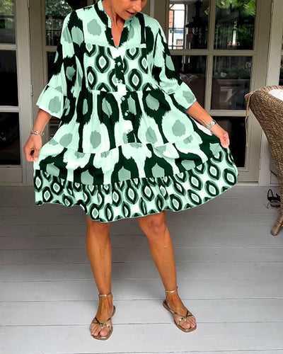 Sage - Chic Printed 3/4 Sleeve Dress
