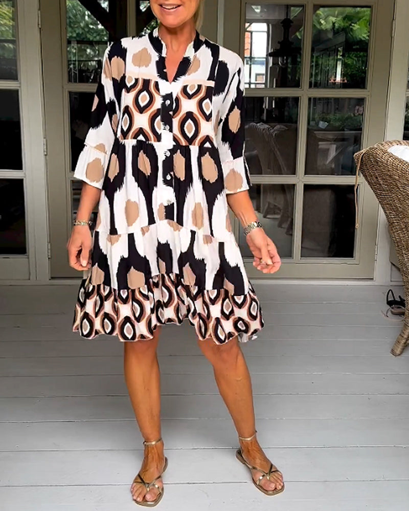 Sage - Chic Printed 3/4 Sleeve Dress