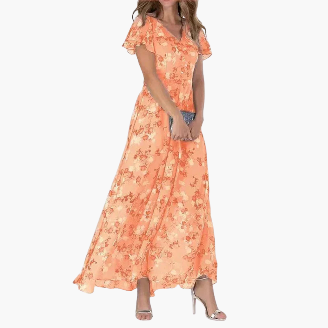 Kaylee | Floral Flutter-Sleeve Maxi Dress