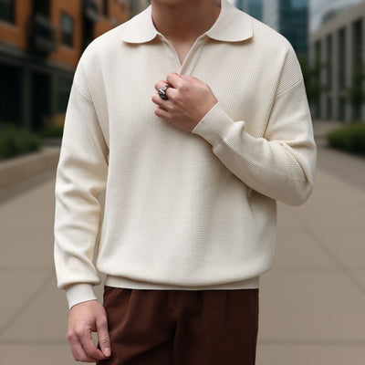 Long Sleeve Knitted Ivory Polo
