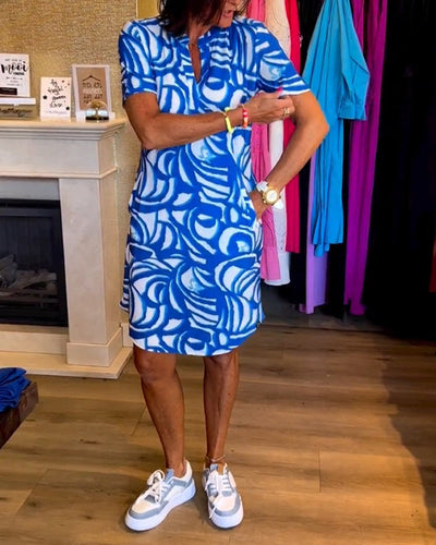 Marlo - Casual Loose Fit Printed V-Neck Dress