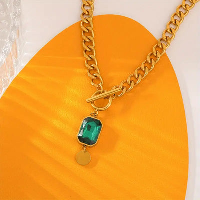 Chunky Chain Emerald Pendant Necklace | Gold 18k