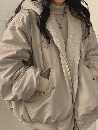 Reversible Oversized Fleece Jacket with Hood - Classic Chic and Design - Exclusive at Avencea