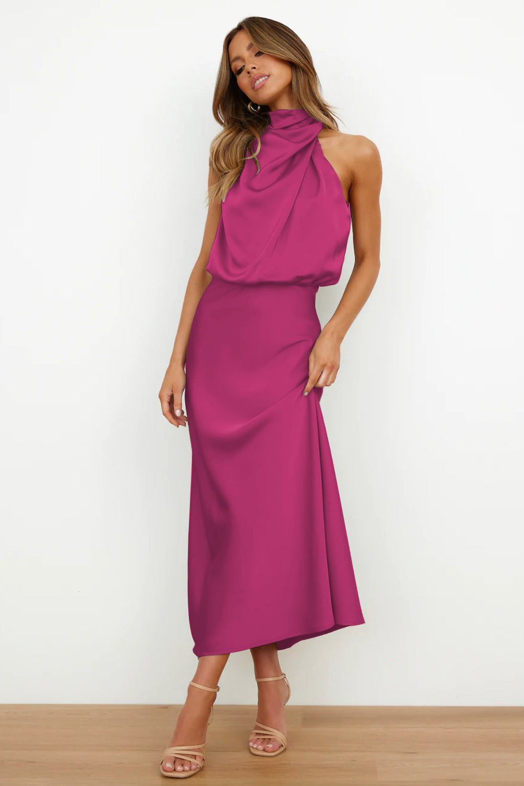 Lena | Satin Halter Neck Dress