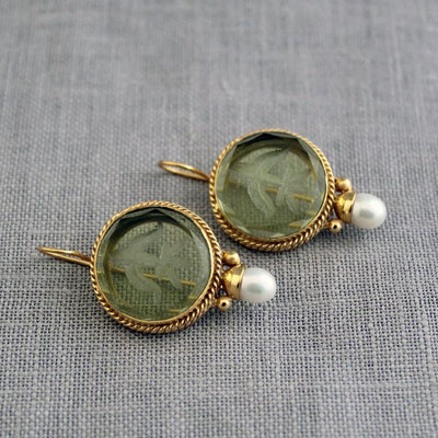 Penelope Vintage | Earrings with Green Stone and Pearl