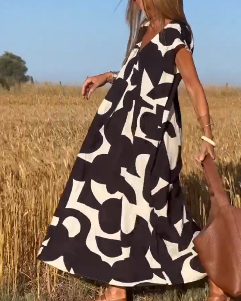 Remi - Women’s Boho Floral Print V-Neck Dress