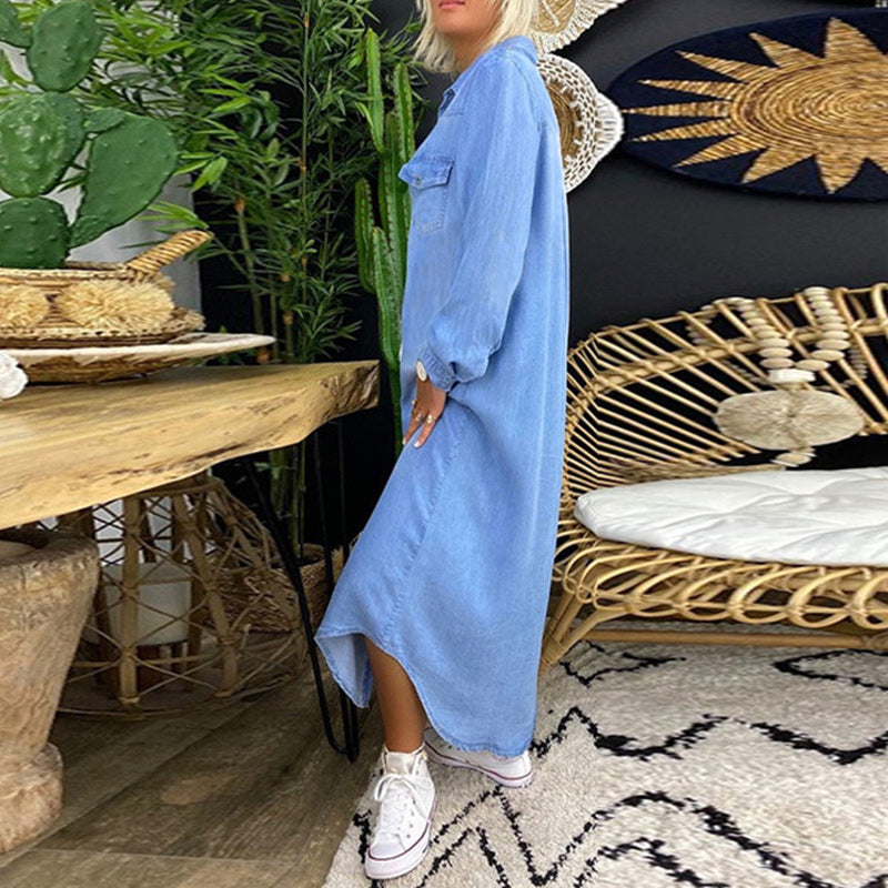 Ella™ | Long Sleeve Maxi Dress in Denim