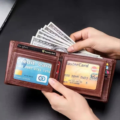 BULLCAPTAIN Men’s Genuine Leather Wallet – RFID Blocking Business Card Holder Bifold Purse