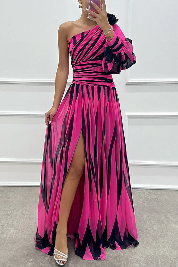 Chloe | Elegant Striped One Shoulder Maxi Dress