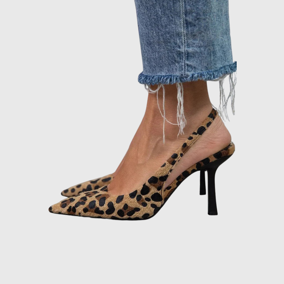 Callie | Pointed Toe Leopard Print Slingback Stiletto Heels