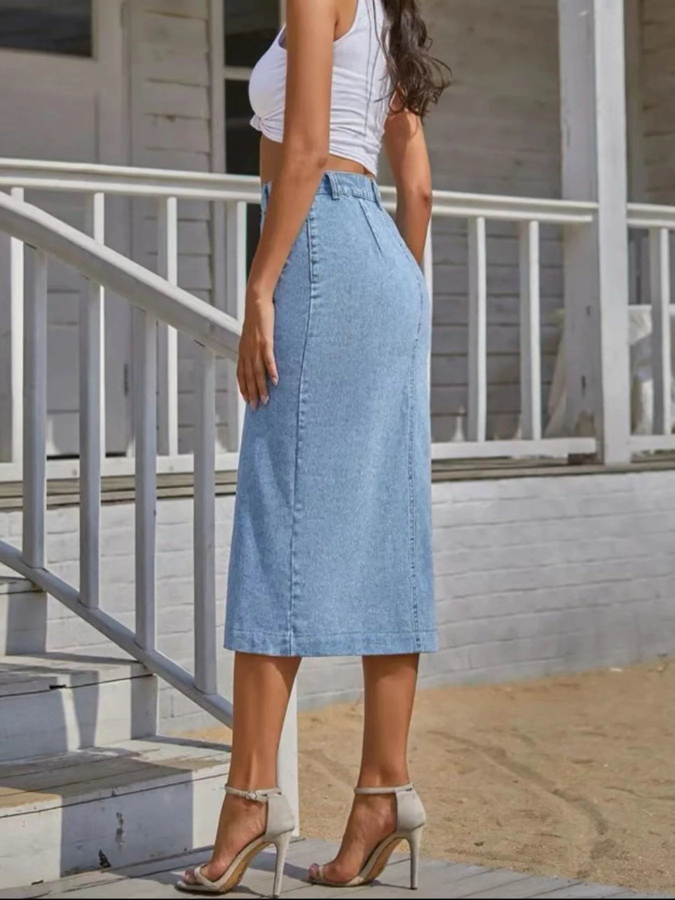 Vivienne Side-Slit Denim Skirt