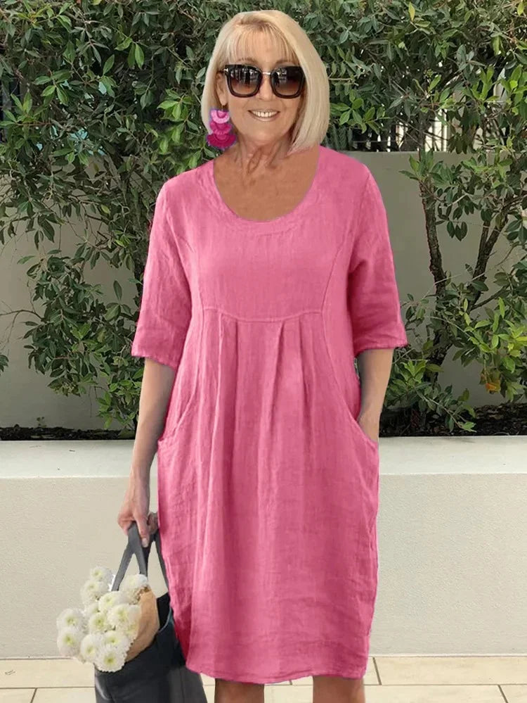 Noara - Casual Cotton Pocket Tunic Dress
