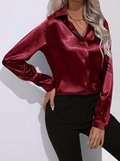 Sarah | Women’s Button Down Long Sleeve Satin Blouses