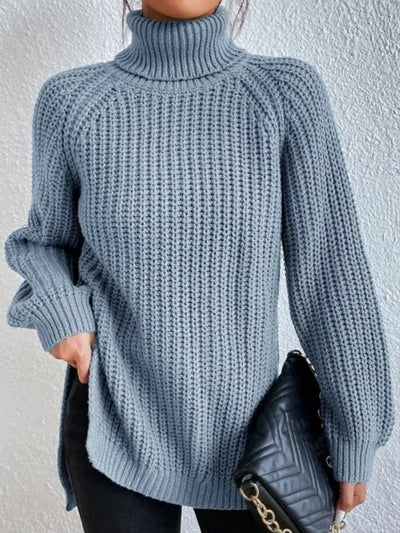 Avencea Turtleneck Sweater with Raglan Sleeves and Split Hem