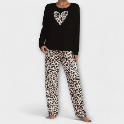 Kusset Leopard Pajama Set with Heart Detail