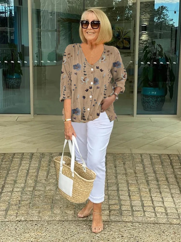 Rowena™ | Cotton and Linen Floral Top