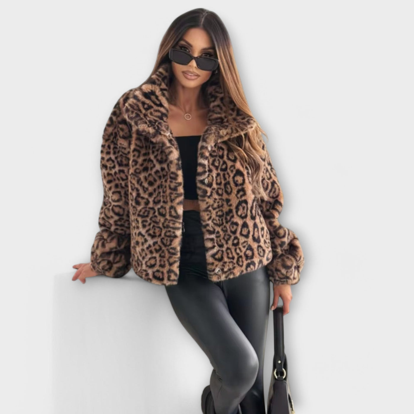 Leocadia – Faux Fur Jacket with Leopard Print