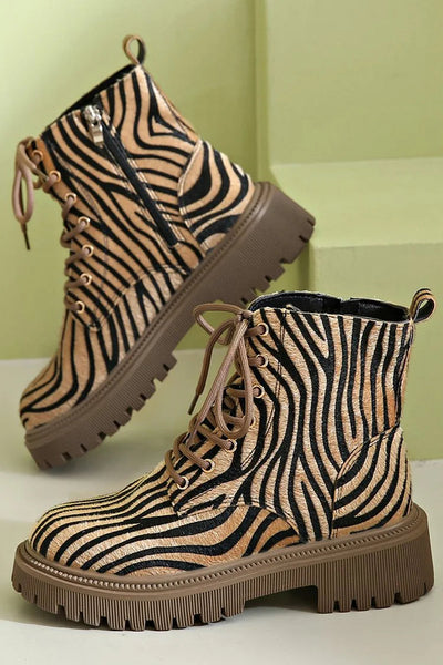 NORTHLINE STUDIO | ZEBRA PRINT LACE-UP BOOTS