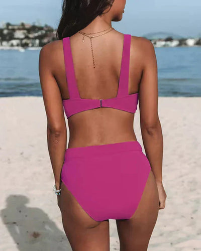 Avencea | Solid High-Waisted Bikinis for Vacation