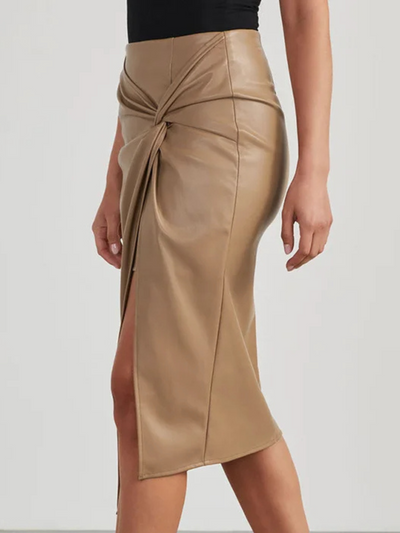 Aria Asymmetric Leather Midi Skirt