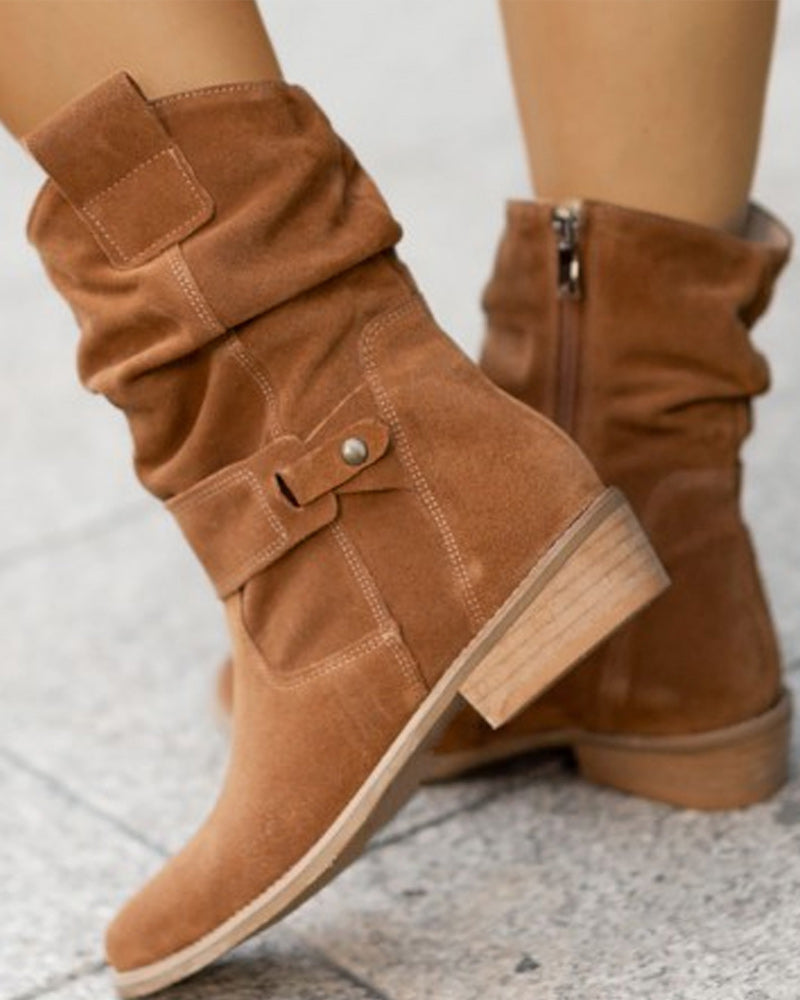 Low Heel Ankle Boots with Practical Zipper