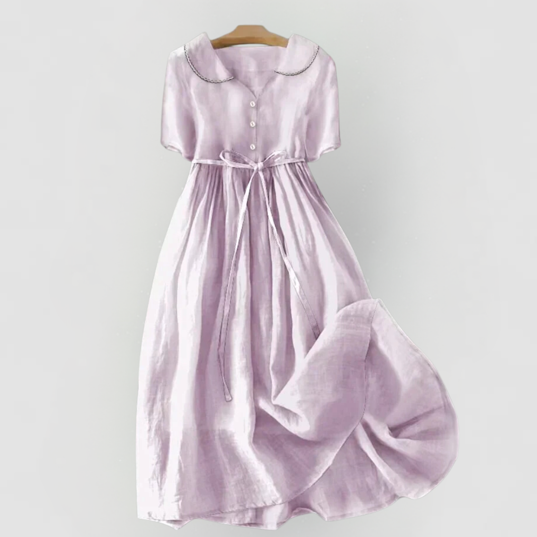 Isla - Elegant Cotton and Linen Mid-Length Dress