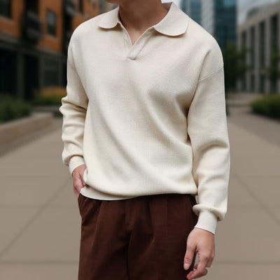 Long Sleeve Knitted Ivory Polo