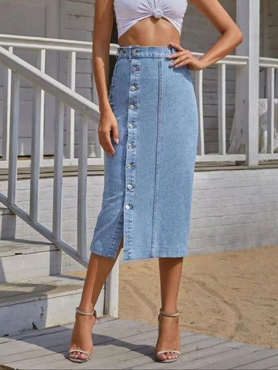 Vivienne Side-Slit Denim Skirt