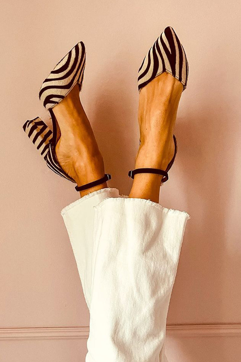Zebrina | Medium Heeled Sandals with Strap and Zebra Print