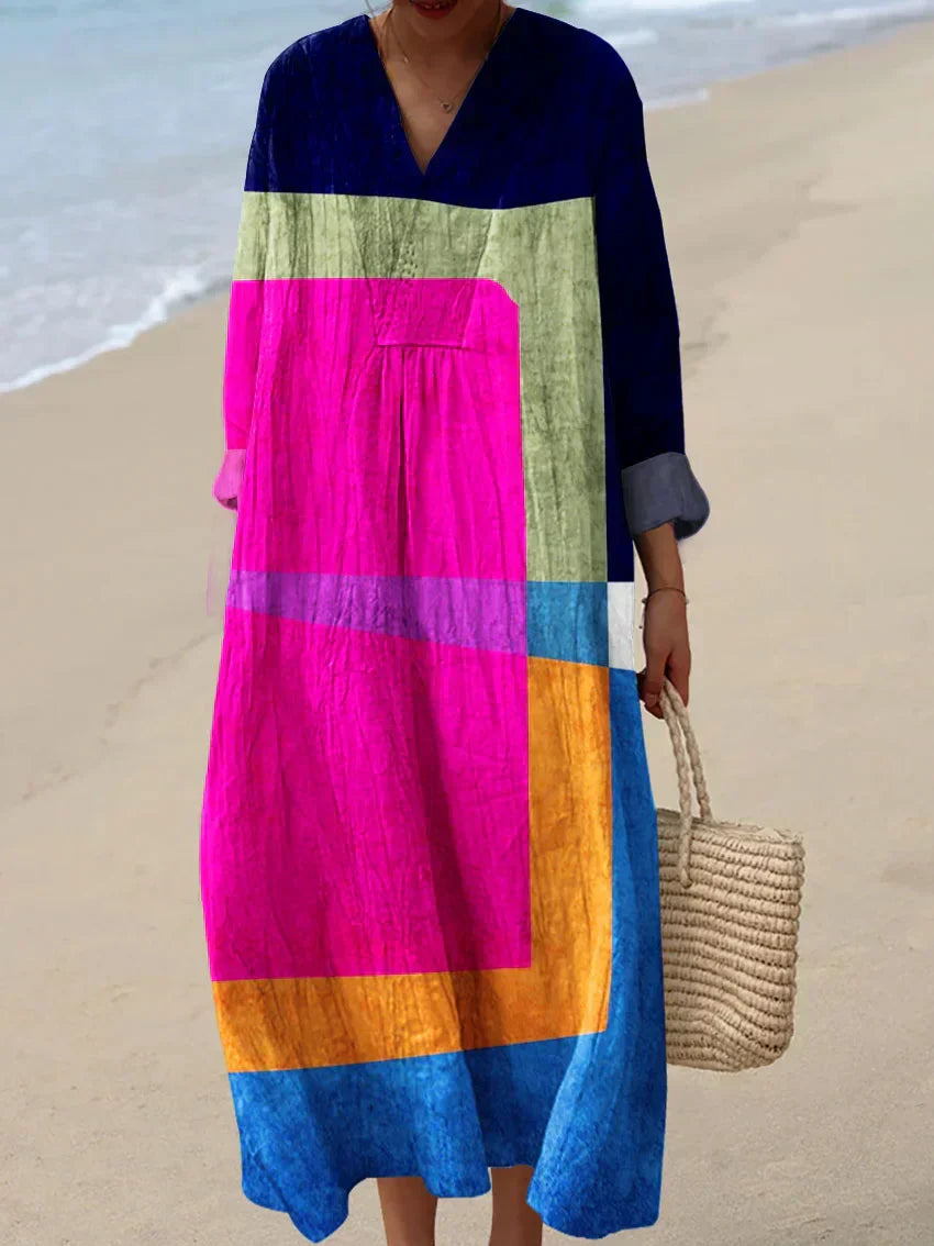 Romilly™ | Earthy Tile Colorful-Print Dress