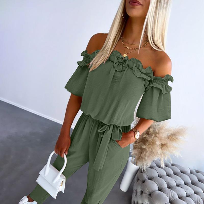 Zaria | Chic Off Shoulder Frill Tie-Waist Jumpsuit