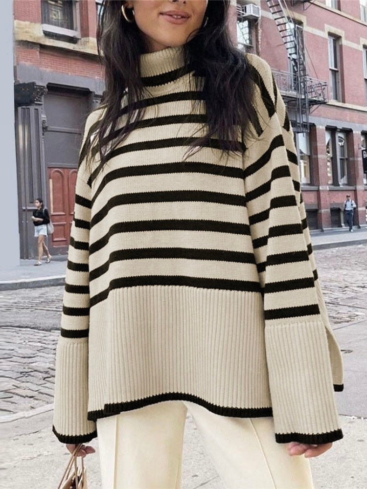 Avencea - Striped Turtleneck Sweater Magic