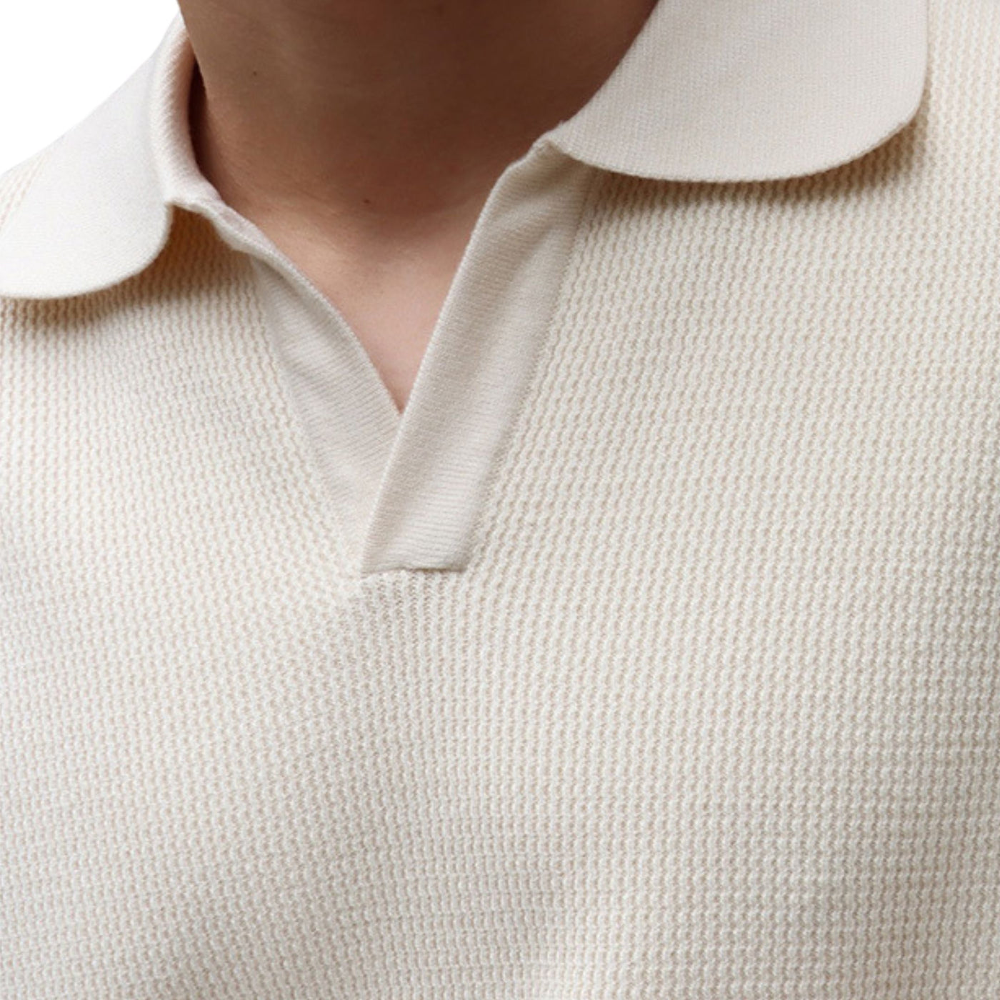 Long Sleeve Knitted Ivory Polo