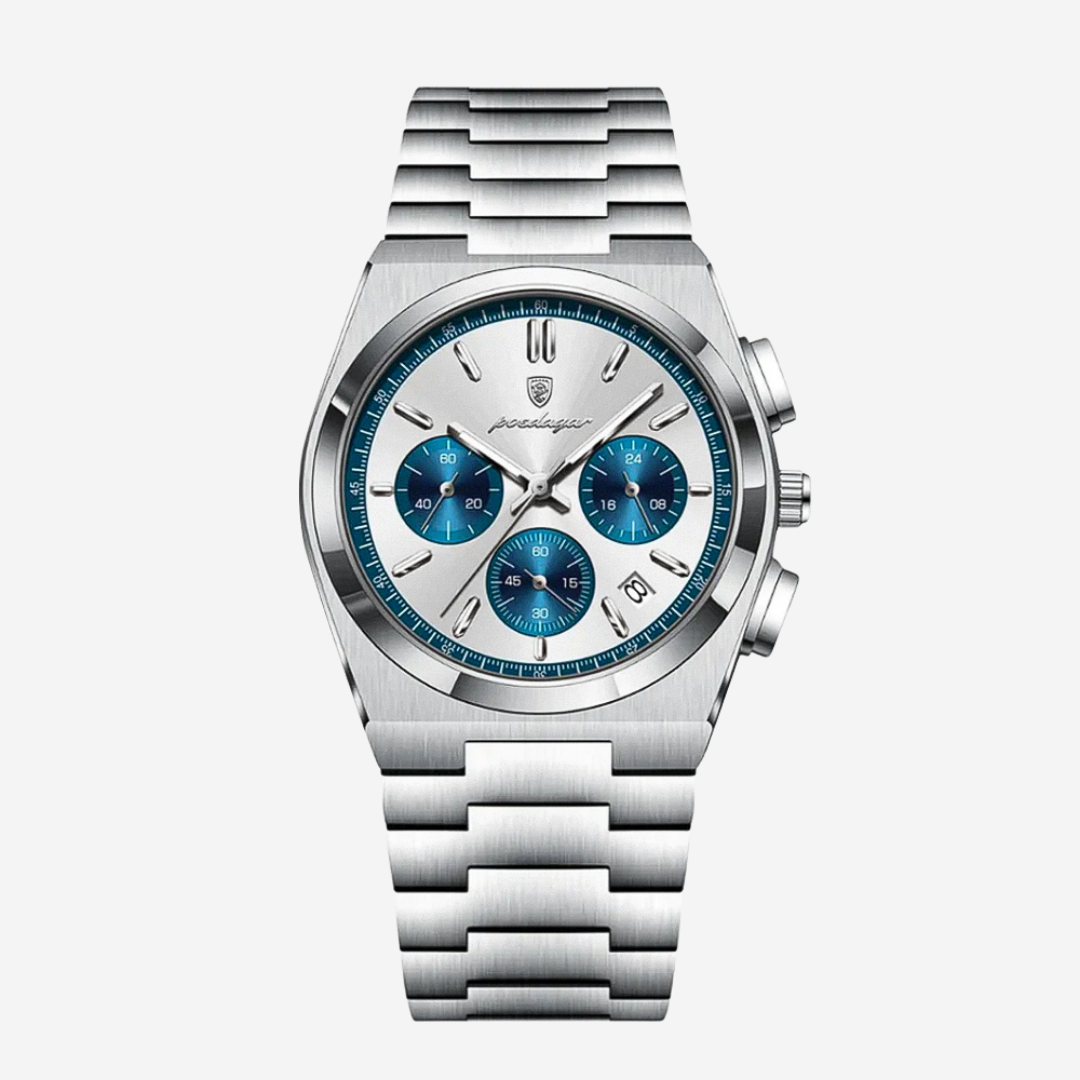Logan | Sleek Steel Finish Modern Chronograph Build Watch