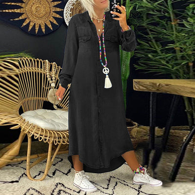 Ella™ | Long Sleeve Maxi Dress in Denim