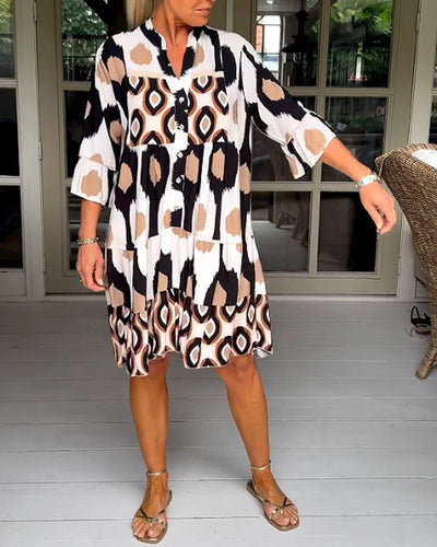 Sage - Chic Printed 3/4 Sleeve Dress